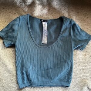 Zara Blue Ribbed Crop T-Shirt